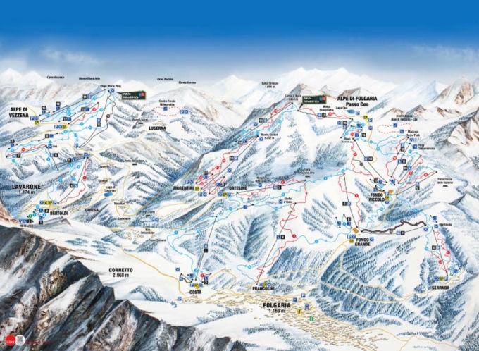 Mappa delle piste da sci comprensorio folgaria fiorentini lavarone