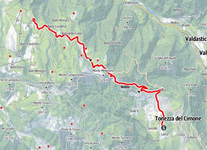 Mappa del percorso per raggiungere il comprensorio sciistico da Tonezza del Cimone